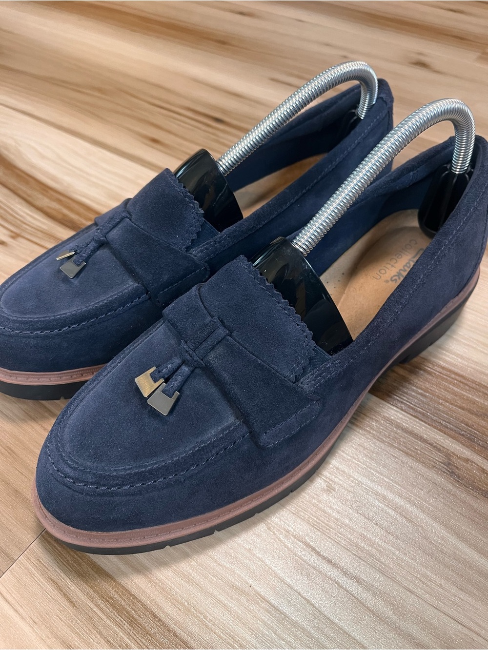 Clarks Collection Size 10 W Navy Blue Suede Westlynn Bella Tassel Loafer Chunky